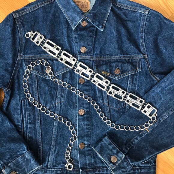 Chunky Silver Chain Belt Geometric Square Statement Belt - Picture 2 of 3